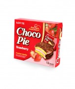 Пирожное в шоколадной глазури "Lotte Choco Pie" с клубничным вкусом. сладости